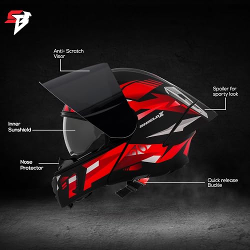 Image of Steelbird SBA-20 Shield X ISI Certified Flip-Up Graphic Helmet for Men and Women with Inner Chrome Sun Shield