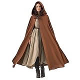 Forwe Renaissance Hooded Cloak for Women Men Linen Medieval Cape for Halloween Costume Cosplay (Brown)