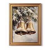 InSimSea Gold Framed Christmas Wall Art, Vintage Canvas Prints Decor, Jingle Bells Snow Paintings Wall Shelf Decor, Rustic Pictures for Winter Bedroom Holiday Decoration Gifts, 12x16inch