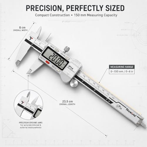 Image of Themisto TH-M65 Digital Vernier Caliper (0-150mm) | Stainless Steel | LCD Display | 4 Measurement Modes | Inch /mm Conversion | Zero Setting | Precision Measuring Tool
