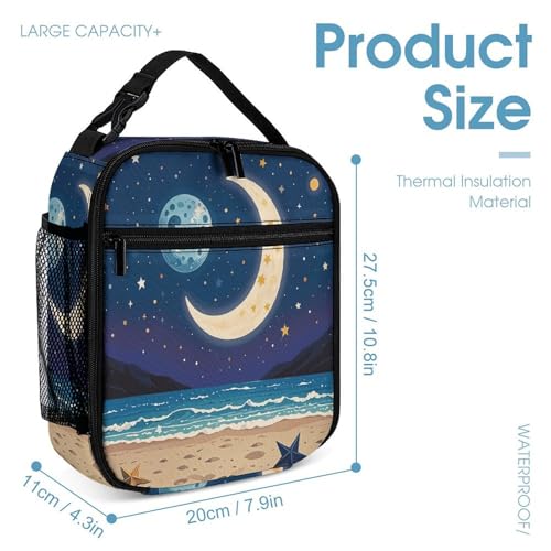 3Pcs Backpack Sets Moon Stars Beach Print Travel Daypack 3 in 1 Lightweight Backpack Set with Lunch Bag And Cosmetic Bag4