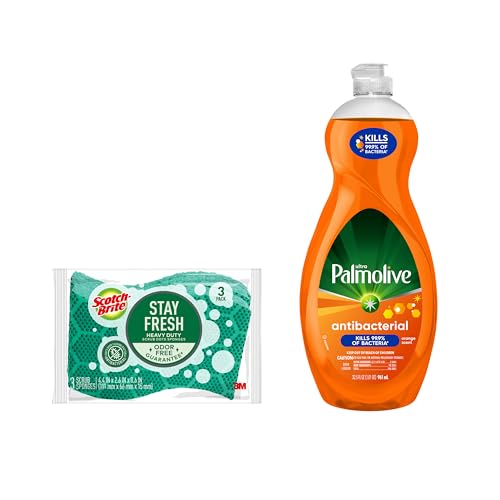 Image of Scotch-Brite Heavy Duty Scrub Dots Sponges with Palmolive Antibacterial Orange Dish Soap