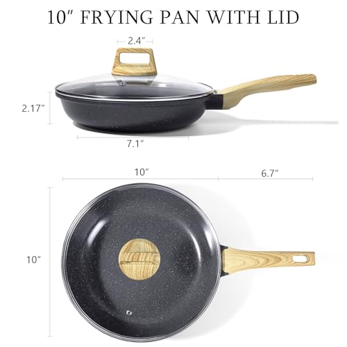 Image of GiPP Ceramic Nonstick Frying Pan with Lid - 10 inch Healthy Non-Toxic Non Stick Skillet Omelette Pans, Induction Compatible Chef Pan, PFAS & PFOA-Free, Dishwasher Safe, Stay Cool Handles