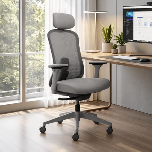 Rockworthยฎ Ergion Premium Ergonomic Office Chair for Work from Home, Grey | BIFMA Certified | 54+ Yrs Legacy | Auto Weight-Sensing Tilt | Mesh Back |