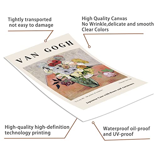 Eliko Canvas Poster Wall Art Still Life Japanese Roses Botanical Brushstroke Wall Art- Vincent Van Gogh Study Room Wall Art For Living Room, Bedroom, Office -16X24In Unframed #TOP2