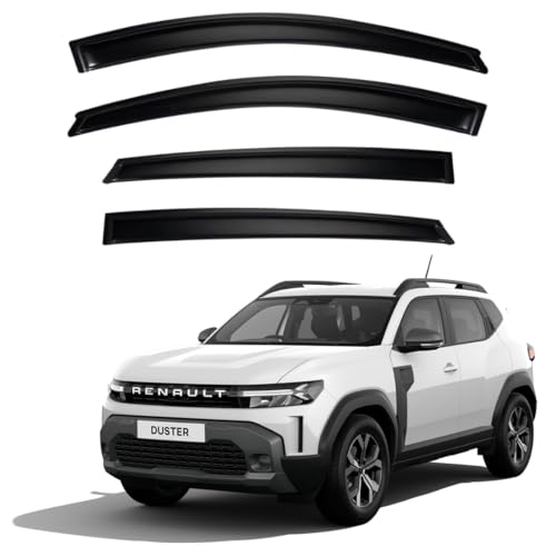 Image of Premium Smoke Car Door Visor Front+Rear Sun /Rain Guard Outside Mount Tape-On Window Visors Compatible with Renault Duster (2026 Onwards)