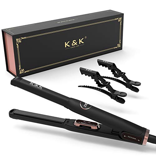 Small Mini Nano Tourmaline Titanium Flat Iron 1 2 inch Plate4D 360°Swivel LCD Display Hair Straightener for Woman Short Hair Adjustable Temperature Dual Voltage Auto Shut Off