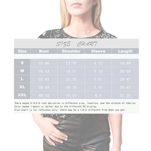 LUNULE Damen Bluse Elegant Tshirt Rollkragenpullover Glitzer Rundhals Shirt Pailletten Oberteile Karneval Fasching Party T-Shirts Locker Tops Satin Top