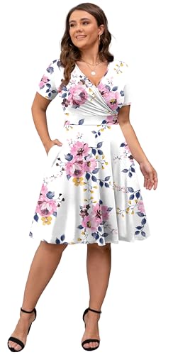 Image of POSESHE Womens Plus Size Dresses Sleeveless Wrap V-Neck Sundress Casual Summer Wedding Guest Cocktail Dress with Pockets