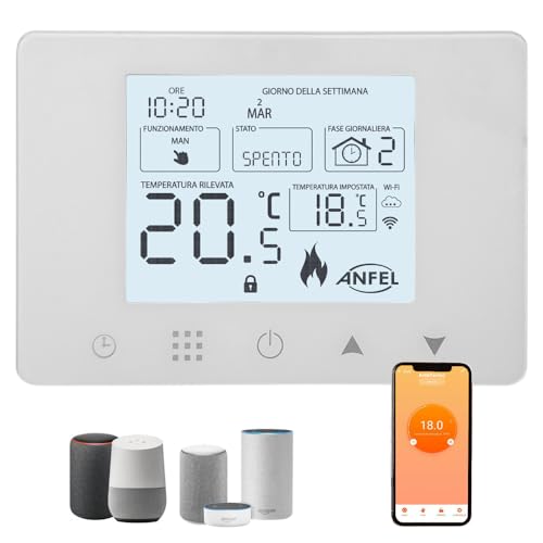 CRONOTERMOSTATO WIFI PROGRAMMABILE SMARTPHONE APP ALEXA TERMOSTATO CALDAIA DA PARETE O BOX 503 DISPLAY IN ITALIANO...