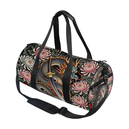 Bolsa de deporte redonda de lona estilo samurái para gimnasio