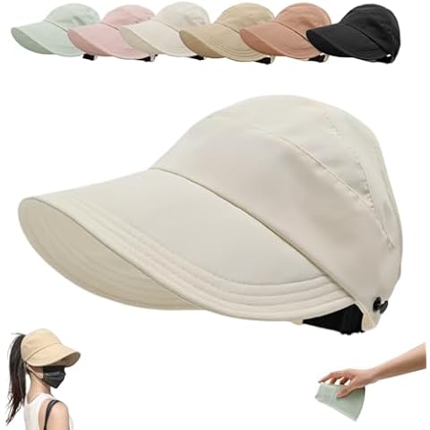 Women's Large Brim UV Protection Empty Top Sun Hat,Outdoor Wide Brim Hats for Women,Outdoor UV Protection Hollow Top Sun Hat (US, Alpha, One Size, Medium, Beige) Cover