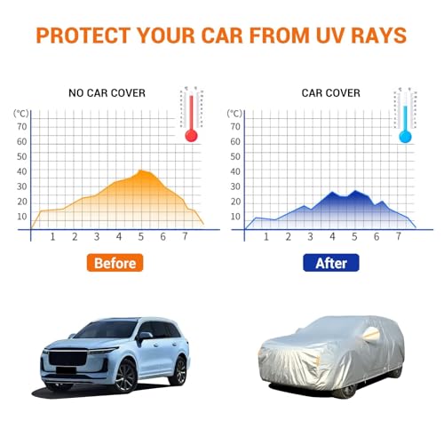 Image of Tecoom 3-Layer Fleece Car Cover Waterproof All Weather for SUV Fit 206-215 inch