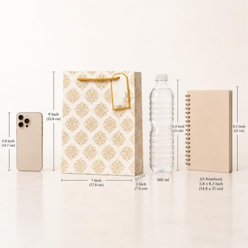 Image of Floral Paper bags - Bags for gifting - Gift bags small size - Carry Bags for Gifting - Return gift bags Wedding Birthday Baby shower - Pack of 10 - Size 7 x 9 x 3 inch