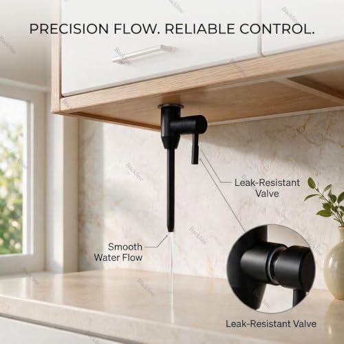 Image of Backline Matte Black SS 304 Stainless Steel RO Water Purifier Faucet Tap with 1 /4 Inch Pipe & Fittings - Leakproof Cabinet Mount Extender for Kitchen RO System