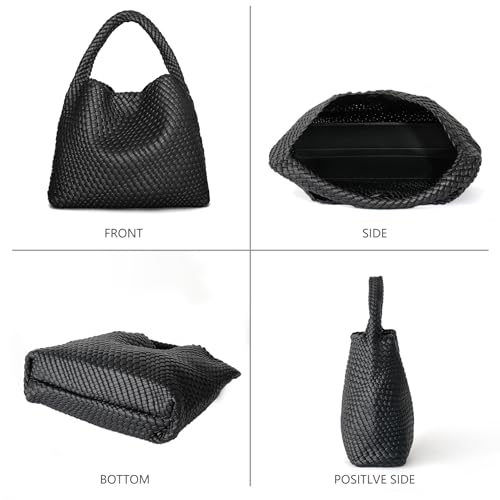 Image of Woven Tote Bag for Women, Fashion Woven Bags for Women Vegan Leather Shoulder Handbags Large Summer Beach Travel Bag