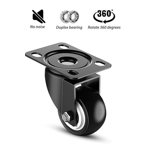 Image of Heavy Duty Swivel Castor Wheels with Brakes - 2 Inch | 360 Soft Rubber Caster Wheels for Furniture, Trolley, Chair, Table & Appliances | Plate Mount Locking Wheels | Pack of 4