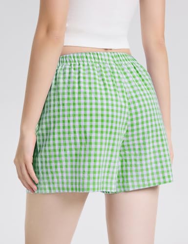 Image of LOMON Womens Boxer Shorts Casual Summer 2026 Pajama Lounge Sleep Pj Gingham Plaid Shorts Y2K Beach Bottoms