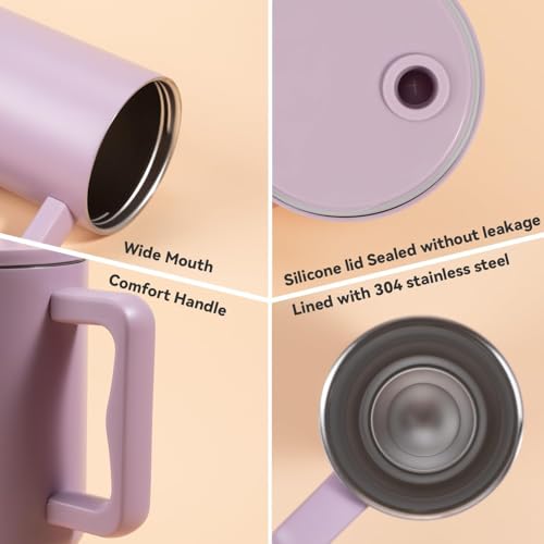 Image of Personalised with Your Name, 1200ml Tumbler with Straw-Handle-Stainless Steel Double Wall Insulated Cup | Leakproof Sipper Mug for Hot-Cold Drinks |Coffee - WaterTumbler (Purple Custom)