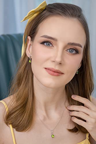 GemStar USA Sterling Silver Peridot & White Topaz Teardrop Dangling Drop Pendant Necklace - Image 3