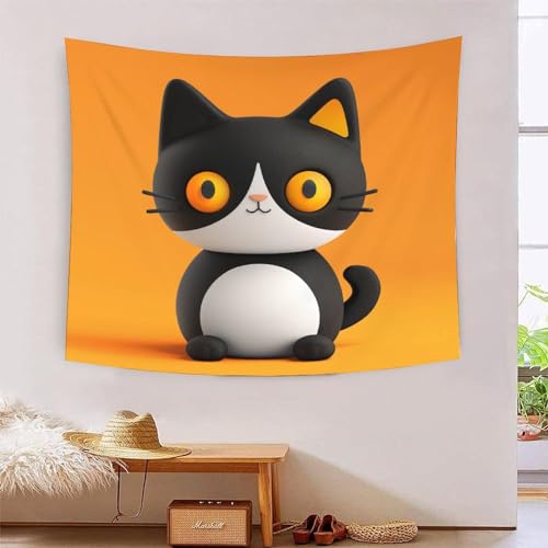 Tapisserie chat 3D 180x230cm grand format en tissu mural pour salon