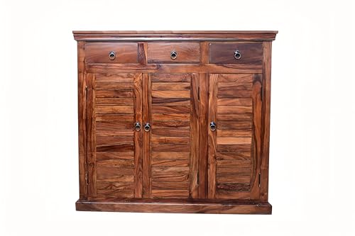 Image of Solid Sheesham Wood Multipurpose Shoe Rack | Cabinet Drawer for Living Room | Bedroom | Hall | Entryway | Home Furniture (Honey Finish)