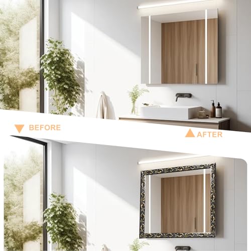 Flexibel Stuckleisten Wand- Selbstklebend Wandleisten Wasserdicht Zierleisten 3d Vintage Muster Wandverkleidung Für Heimdekoration (Schwarz Mit Gold-2cm)