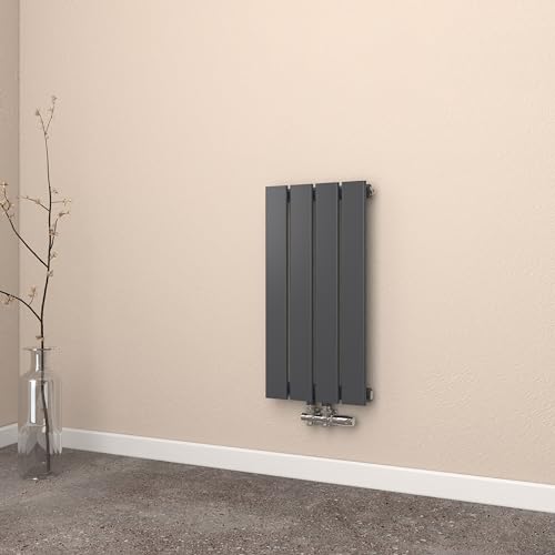 EMKE Radiatore ad acqua calda 60x30 cm, Radiatore piatto a monostrato con attacco centrale, Design montaggio verticale a parete, termoarredo verticale, Nero