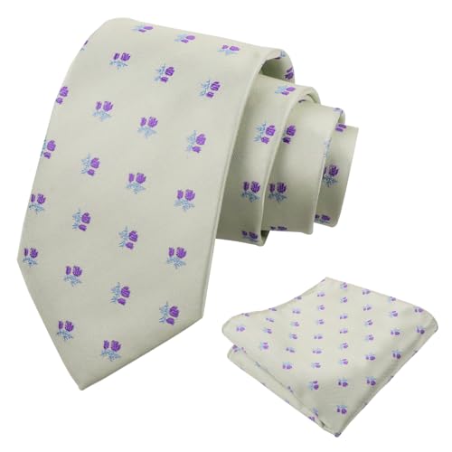 Image of Alizeal Mens 3.15'' Light Color Rustic Tie Handkerchief | with Flower Printed Handkerchief for Wedding Business Daily Wear