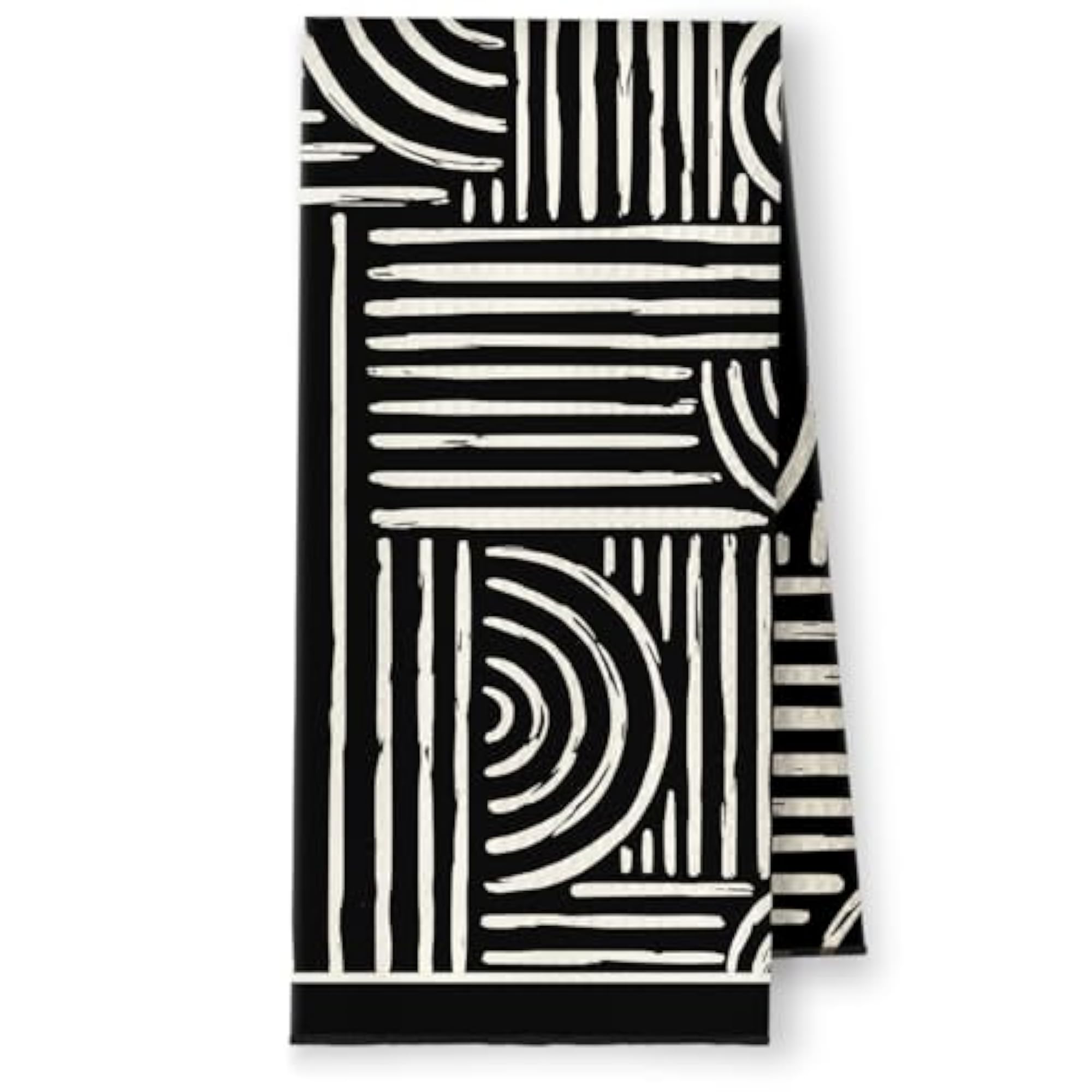 Boho Modern Abstract Kitchen Towels, Black and Beige