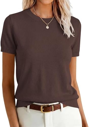 ANRABESS Womens Short Sleeve Sweaters Wool Blend Crew Neck Sweate...