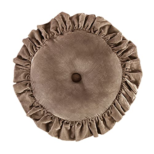 HiEnd Accents Stella Faux Silk Velvet Dusty Rose Ruffled Round Pillow