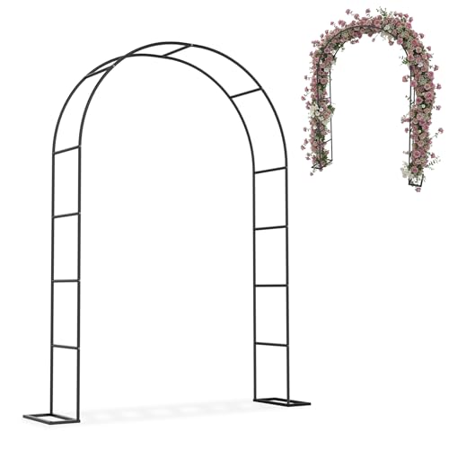 LZQ Rosenbogen Hochzeitsbogen aus Metall 240 cm hoch Torbogen für Gartenfeier & Trauung Dekorativer Rankbogen für Kletterrosen & Blumen, Pulverbeschichteter Gartenbogen, Schwarz