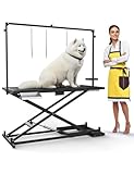 50'X26' Professional Electric Lift Dog Grooming Table, Adjustable Height Heavy Duty x-Frame Pet Station with Built-in Power Sockets & USB, 264 LBS Capacity, Grooming Arm, Anti-Slip Tabletop & Tool Org