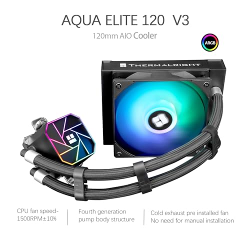 Image of TR-Thermalright Aqua Elite 120 V3 CPU Liquid Cooler-120 Specification Aio Cooler,120mm ARGB Cooling Fan,Easy Installation,Compatible with AM5 /AM4, LGA1851 /1700 /115X /1200