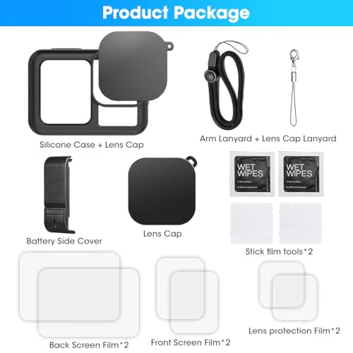Image of ZORBES Silicone Sleeve Rubber Protective Case Only Applicable to Go Pro Hero 13 Black Standard Lens, Battery Side Cover&Screen Protectors& Lens Caps&Lanyard for Hero 13 Black Accessories Kit