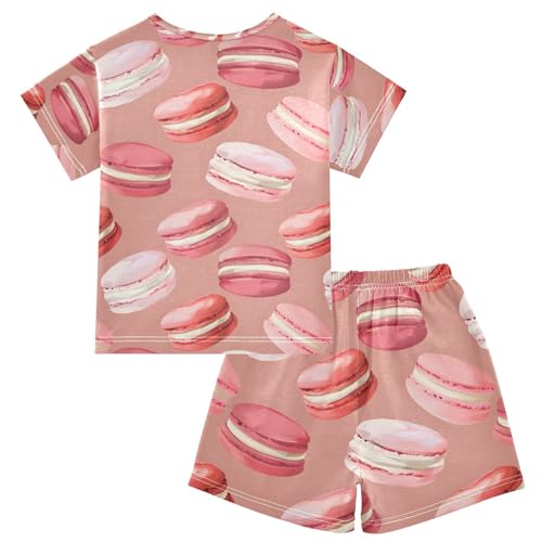 ALAZA Macaron Red Pajamas Set Short Sleeve Cotton Sleepwear Summer Pjs 2 Piece 5-14Y2