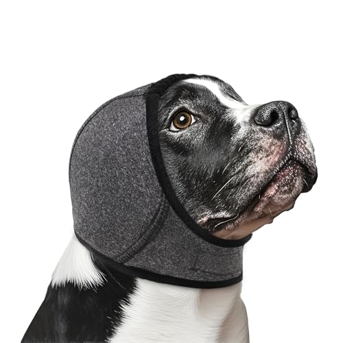Image of NACOCO Dog Calming Hoodie - No Shake Water Resistant Ear Wraps for Dogs Anxiety Relief & Noise Protection Dog Head Wrap Pet Ear Cover Muffs for Swim Bathing Hematoma(Dark Grey, L)