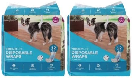 (2 Pack) Vibrant~Life Disposable Dog Wraps for Male Dogs, M, 12 Count