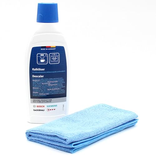 PakTrade Entkalker Kalklöser + Mikrofasertuch kompatibel mit Bosch, Siemens 00311680, 311680, 00160309, 160309 - für Kaffeevollautomaten, Heißwassergeräte, Dampfgarer, 500ml