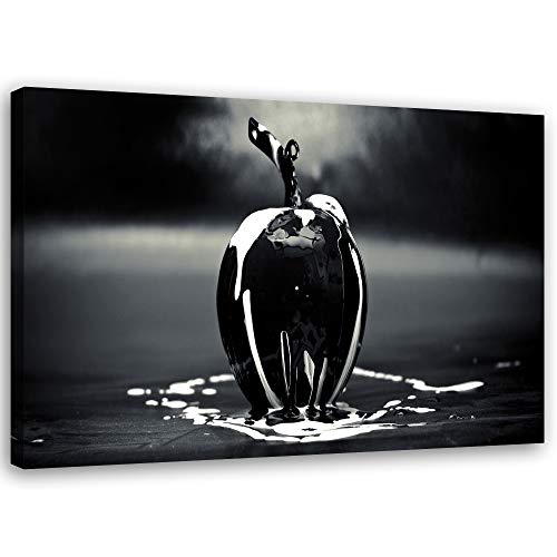 Tableau sur toile XXL pomme abstrait noir et blanc 100x70 cm pour décoration murale moderne
