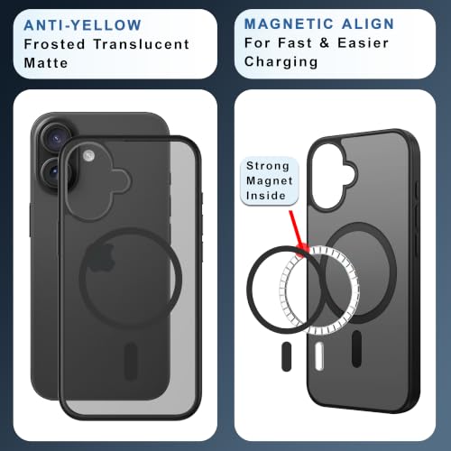 Image of CEDO Magnetic Cover for iPhone 17 | Compatible with MagSafe Wireless Charging | Matte Black Case Designed with Magnetic Lock Shockproof Edge Protection Backcover (Translucent Black)