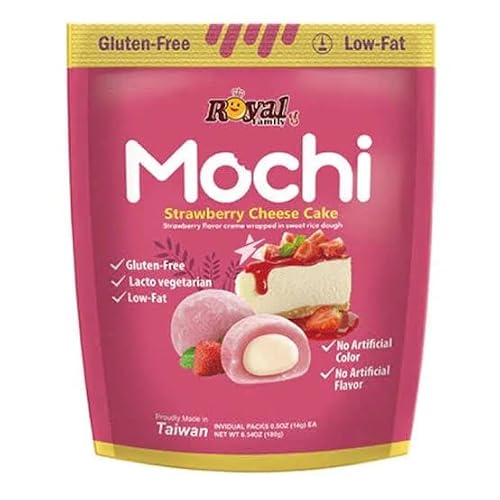 Royal Family Mochi, Strawberry Cheesecake Flavor, (2 Pack 8.4 oz) – Gluten-Free, Low-Fat, Lacto-Vegetarian Treat