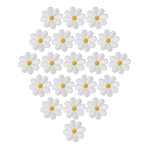 Jeufun 20pcs Daisy Patch Embroidered Flower Applique Sew On/Iron On Patches for DIY Crafts T-Shirt Pants Bags Hat Jeans - Repair and Embellishment
