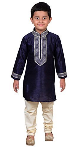 Desi Sarees Ragazzi di fine art seta indiana Kurta pigiama sherwani salwar kameez party 892 (4 anni, marina blu)