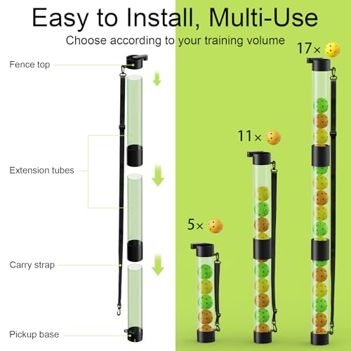 SELMOR 17 Balls Pickleball Ball Retriever & Ball Holder Storage with Strap, Tennis Ball Tube Pickup Collector Back Saver for Pickleball Accessories, Quick for Pickleball Tube Ball Pickup