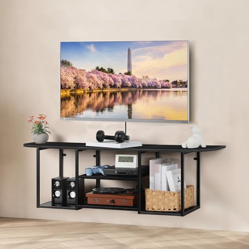 UOMIO Schwebender TV-Schrank 120 cm in Matt-Schwarz - Modernes Wandmontage...