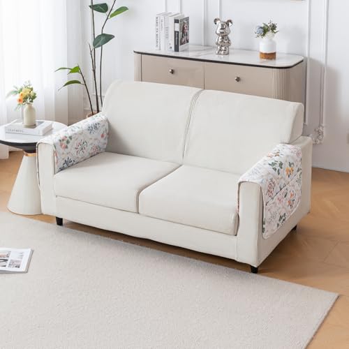 Image of House of Quirk 'Mughal Series' Printed Quilted Sofa Cover for 1 /2 /3 /4 Seater - Anti-Slip, Washable Couch Protector Slipcover (2 pcs Armrest, Baghe Bahar, 80x60 cm)