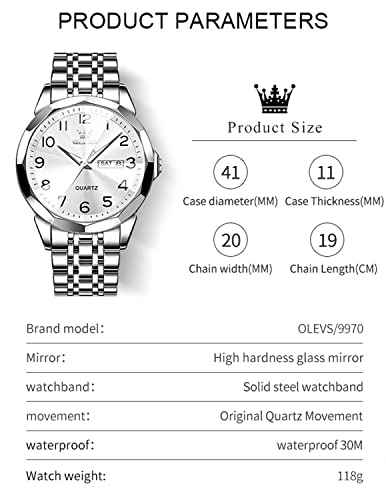 Image of OLEVS Watch for Men Luxury Dress Analog Quartz Stainless Steel Waterproof Luminous Date Diamond Business Two Tone Casual Wrist Watch