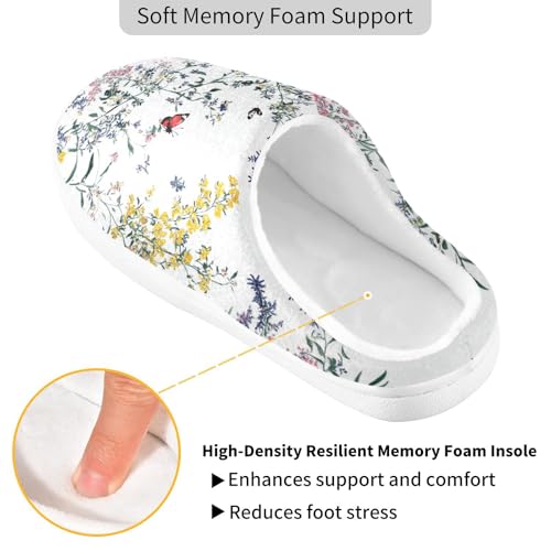 JUNZAN Chic Thyme Flowers White Womens Cotton Slippers Breathable Memory Foam Guest Slippers for Hotel Birthday Presents 6-72